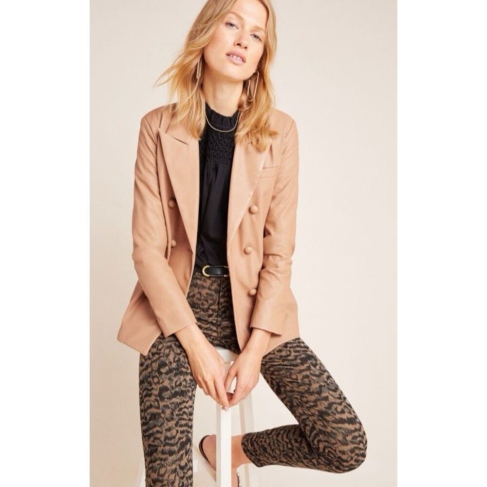 Anthropologie BlankNYC Blazer Beige Angela Faux Leather Double Breasted XL NWT